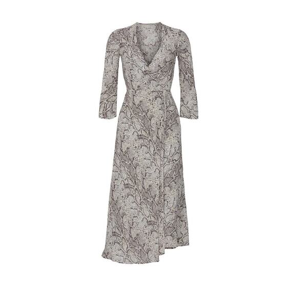 Reformation Jaz Python Snake Print Wrap Midi Dress Gray Size L - Picture 1 of 7